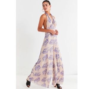 UO Maria Plunging Wide-Leg Jumpsuit